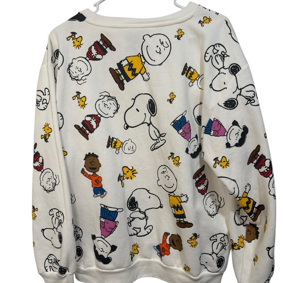 Peanuts White Crewneck Sweater with Multicolor Character Print - Picture 5 of 7